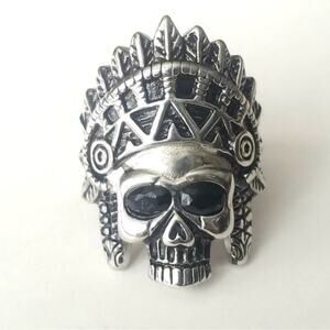 Men’s 316L stainless steel silver skull biker ring hypoallergenic size‎ 10